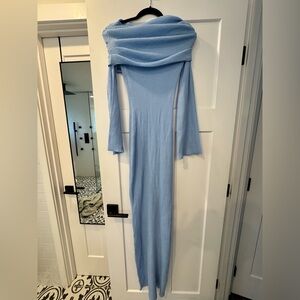 SER.O.YA Light Blue Ribbed Off-Shoulder Maxi Dress